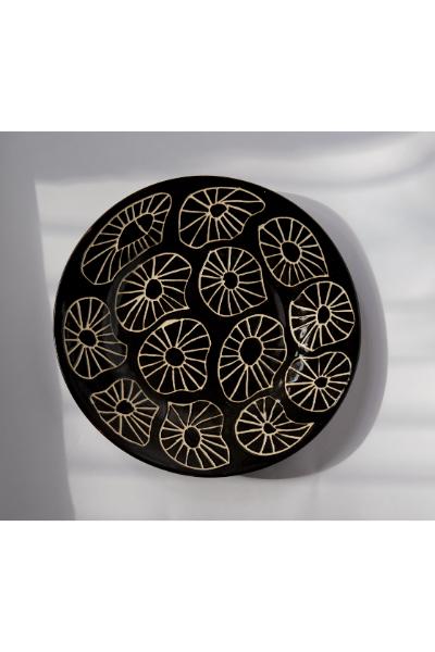 Nelum Hand Carved Dinner Plate - Black & White